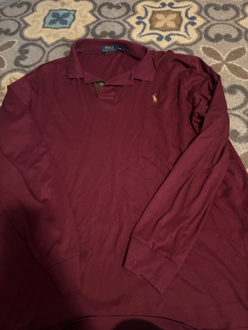 Polo by Ralph Lauren Men’s Long-Sleeve Polo Shirt - Burgundy with Gold Pony